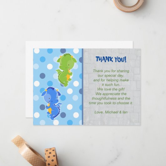 Dragon Dankeschön Kartennotiz Twins Boy Mitteilungskarte (Vorderseite/Rückseite Beispiel)