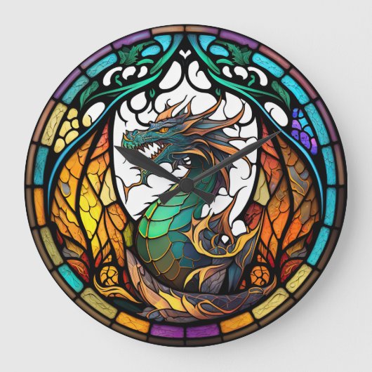 Dragon Design Clock aus verkettetem Glas Große Wanduhr (Vorderseite)