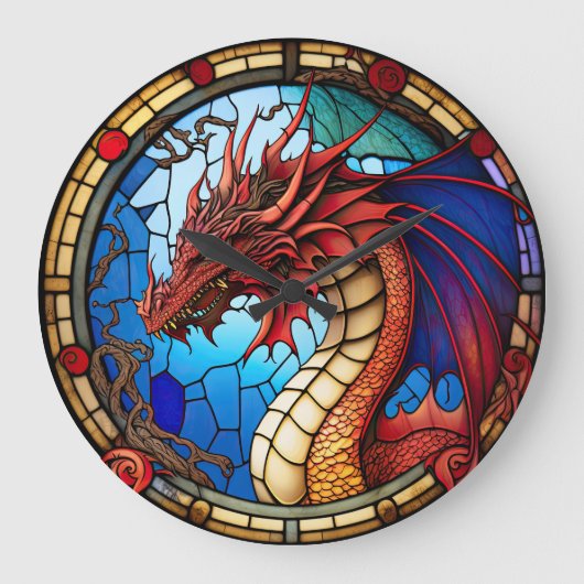 Dragon Design Clock aus verkettetem Glas Große Wanduhr (Vorderseite)