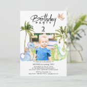 *~* Dragon Dinosaurier 2 ZWEI AR21 Foto Geburtstag Einladung (Stehend Vorderseite)