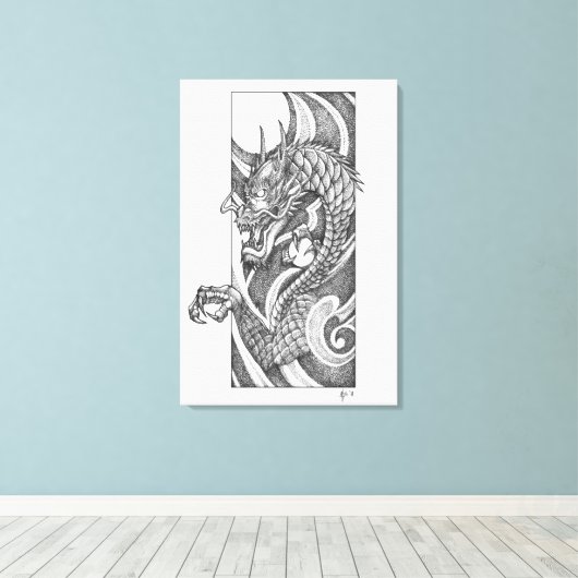 Dragon Dotwork Ryu Leinwanddruck (Insitu (Holzboden))