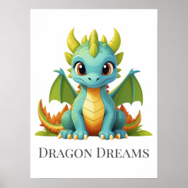 Dragon Dreams Green Blue Baby Dragon Kinderzimmer Poster