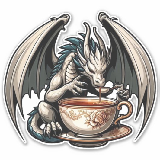 Dragon Drinking Coffee Tee Aufkleber (Vorderseite)