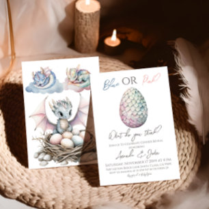 Dragon Egg Boy Girl Blue Pink Gender Reveal Einladung