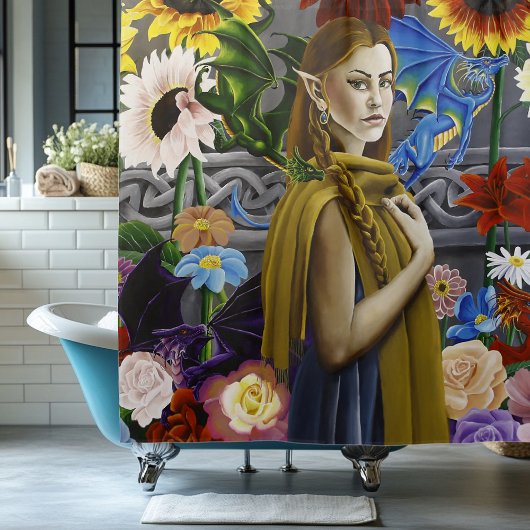 Dragon Elf Flower Garden Duschvorhang