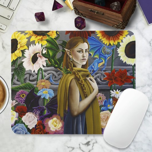 Dragon Elf Flower Garden Mousepad