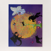 Dragon Fairy Unicorn Fantasiebaum und Vollmond Puzzle (Vertikal)