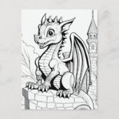 Dragon Fantasy Black and White Coloring Book Style Postkarte (Vorderseite)
