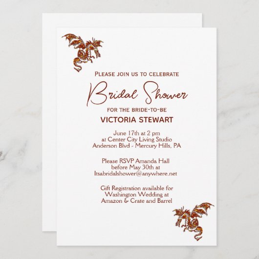 Dragon Fantasy Bridal Dusche Einladung (Vorne/Hinten)