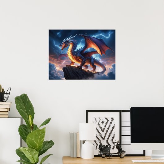 Dragon Fantasy Cliff Lightning Poster (Heimbüro)