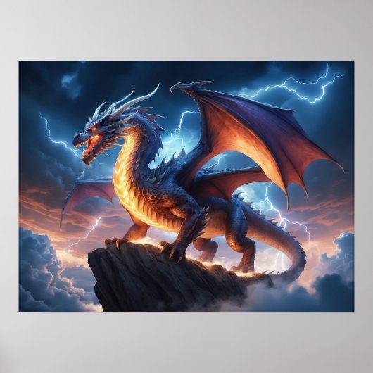 Dragon Fantasy Cliff Lightning Poster (Vorne)
