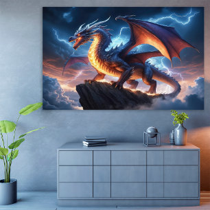 Dragon Fantasy Cliff Lightning Poster