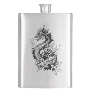 Dragon Fantasy Wild Animal Illustration Art Tattoo Flachmann