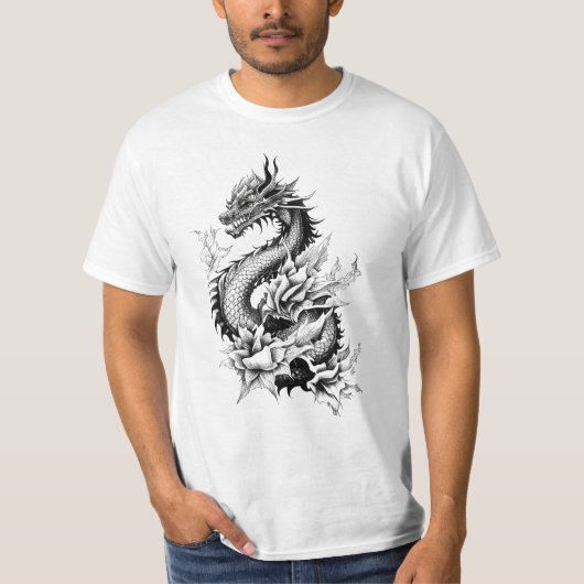 Dragon Fantasy Wild Animal Illustration Art Tattoo T-Shirt (Vorderseite)