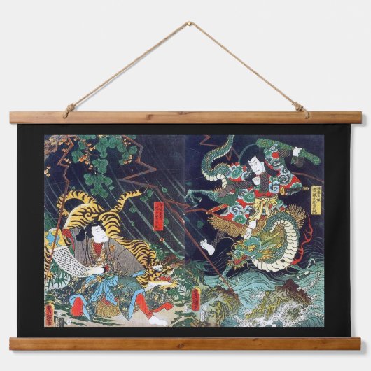 Dragon Fights Tiger, Toyokuni, Ukiyo-e Wandteppich Mit Holzrahmen (Vorne)