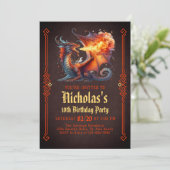 Dragon Fire Boys Fantasy Birthday Invitation Einladung (Stehend Vorderseite)