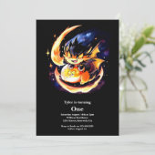 Dragon First Birthday Einladung (Stehend Vorderseite)