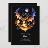 Dragon First Birthday Einladung (Vorne/Hinten)