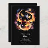 Dragon First Birthday Einladung (Vorne/Hinten)