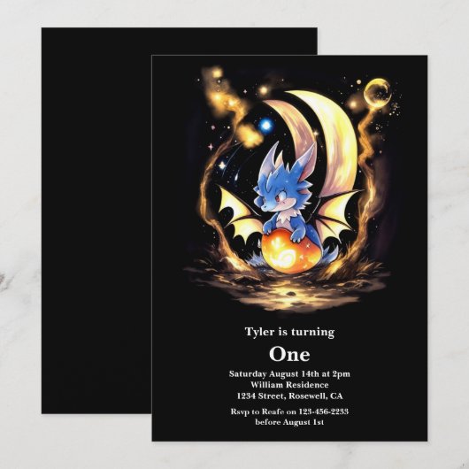 Dragon First Birthday Einladung (Vorne/Hinten)