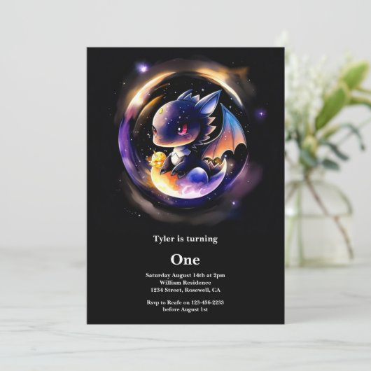 Dragon First Birthday Einladung (Stehend Vorderseite)