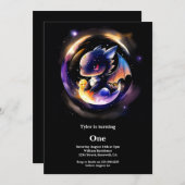Dragon First Birthday Einladung (Vorne/Hinten)