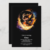 Dragon First Birthday Einladung (Vorne/Hinten)