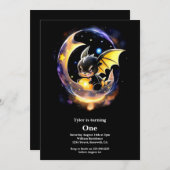 Dragon First Birthday Einladung (Vorne/Hinten)