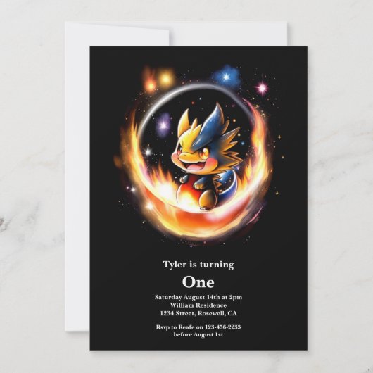 Dragon First Birthday Einladung (Vorderseite)