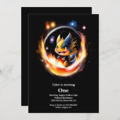 Dragon First Birthday Einladung (Vorne/Hinten)