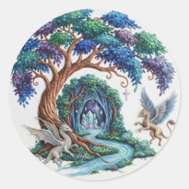 Dragon Flight Over the Waterfall Realm Runder Aufkleber