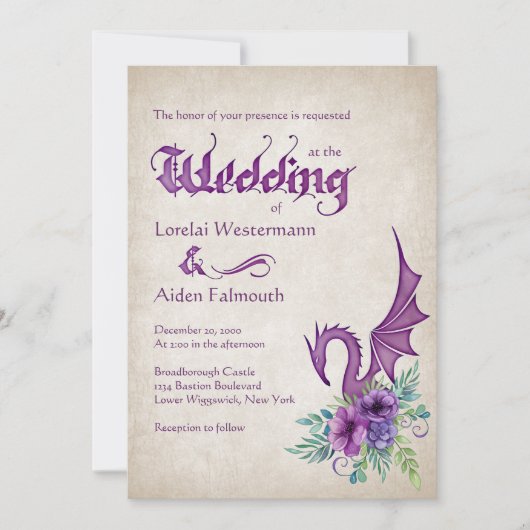 Dragon Floral Wedding Einladung (Vorderseite)