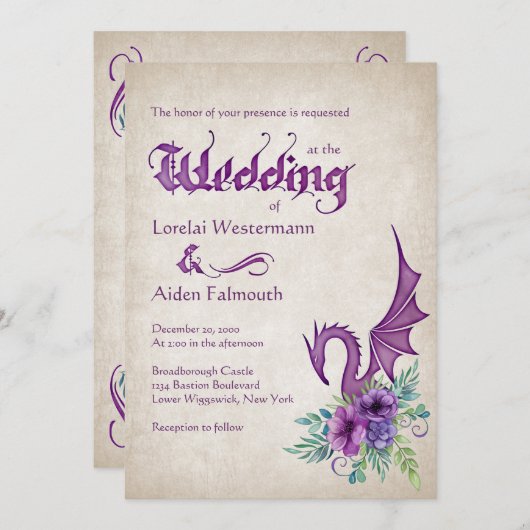 Dragon Floral Wedding Einladung (Vorne/Hinten)