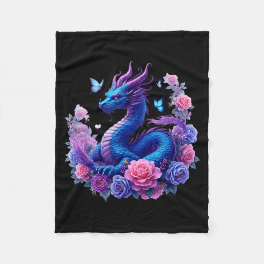 Dragon Flowers Beautiful Art Colorful Graphic  Fleecedecke (Vorderseite)