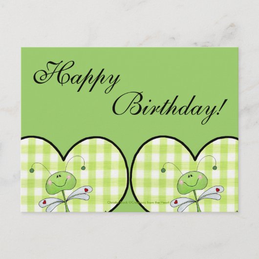 Dragon Fly im Herzen von Gingham Postkarte (Vorderseite)