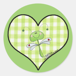 Dragon Fly im Herzen von Gingham Runder Aufkleber