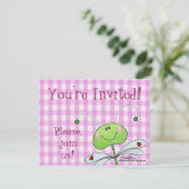 Dragon Fly on Pink Gingham Einladung (Stehend Vorderseite)