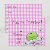 Dragon Fly on Pink Gingham Einladung (Vorne/Hinten)