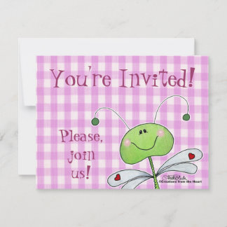 Dragon Fly on Pink Gingham Einladung