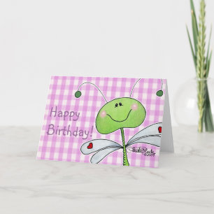 Dragon Fly on Pink Gingham Karte