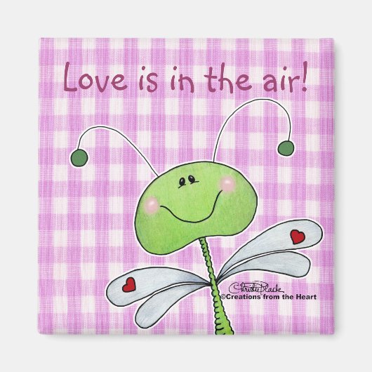 Dragon Fly on Pink Gingham Magnet (Vorne)