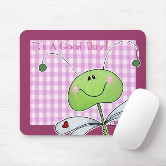 Dragon Fly on Pink Gingham Mousepad (Mit Mouse)
