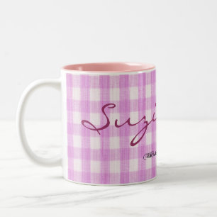Dragon Fly on Pink Gingham Zweifarbige Tasse