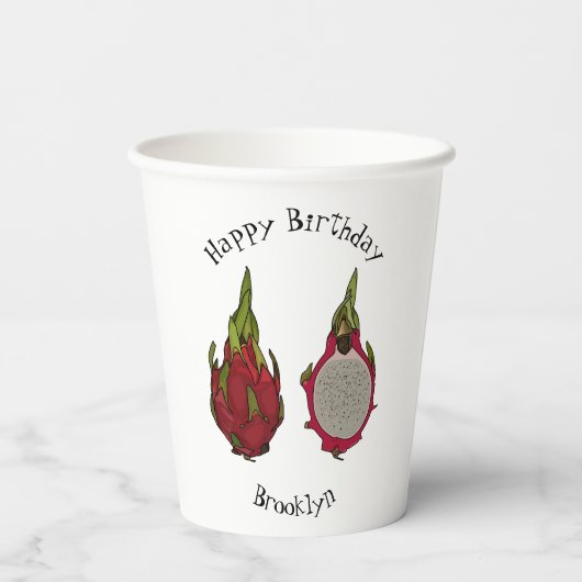 Dragon Frucht Cartoon Illustration Pappbecher (Rückseite)