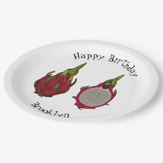 Dragon Frucht Cartoon Illustration Pappteller (Schrägansicht)