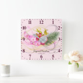 Dragon Frucht und Rosa Orchid Tropische Kalligrafi Quadratische Wanduhr (Zuhause)