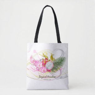 Dragon Frucht und Rosa Orchid Tropische Kalligrafi Tasche