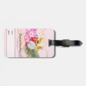 Dragon Fruit and Pink Orchid Tropical Calligraphy Gepäckanhänger (Rückseite horizontal)