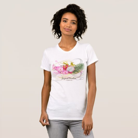 Dragon Fruit and Pink Orchid Tropical Calligraphy T-Shirt (Vorne ganz)