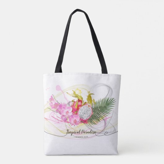 Dragon Fruit and Pink Orchid Tropical Calligraphy Tasche (Rückseite)
